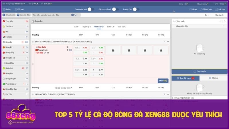 Tỷ lệ kèo quen thuộc tại cá độ bóng đá Xeng88